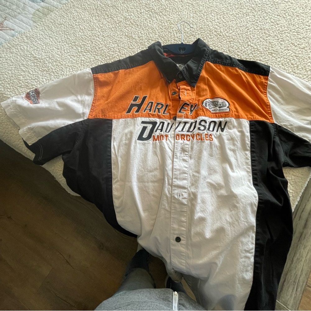 Harley-Davidson Black Orange White Colorblock Button-Down Shirt